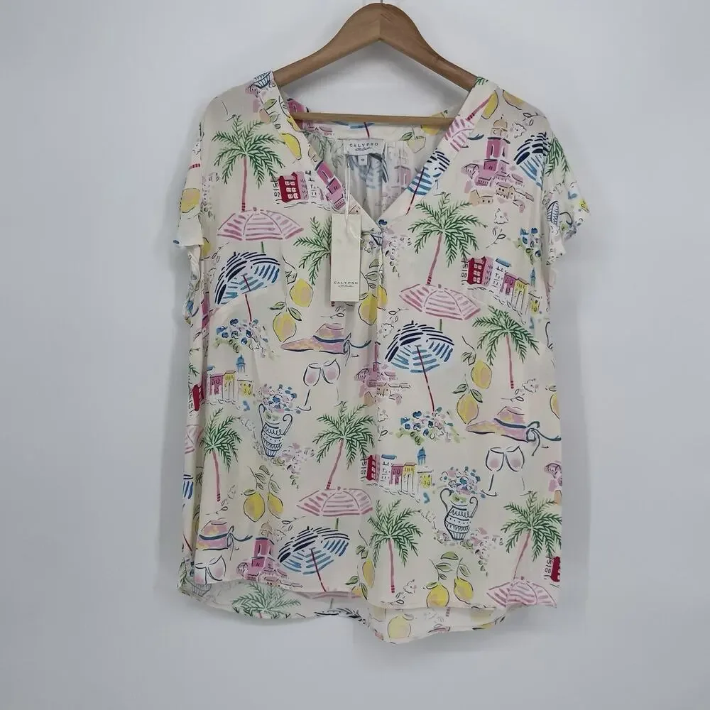 NWT Calypso St Barth Tropical Print Blouse Women’s Plus Size 1X Resort Vacation - Picture 3 of 8